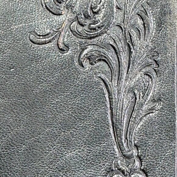Antique embossed scrolls/flowers genuine black leather letters, documents holder - Picture 7 of 9